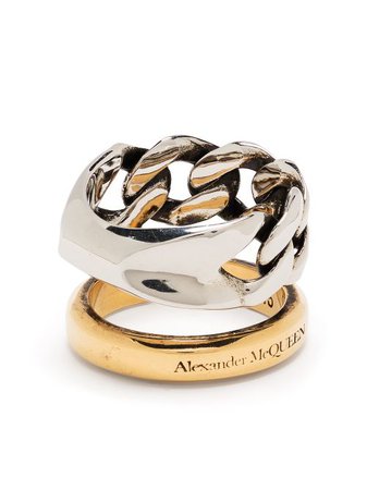 Shop Alexander McQueen double band curb chain ring with Express Delivery - FARFETCH