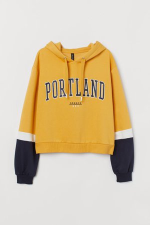 Short Hooded Sweatshirt - Mustard yellow/Portland - Ladies | H&M US