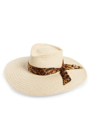 Gladys Tamez Roxbury Straw Hat with Leopard Print Silk Band | Nordstrom