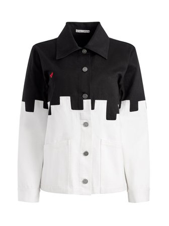 A+o X Overt Fran Boxy Embroidered Denim Jacket In Black/white | Alice And Olivia