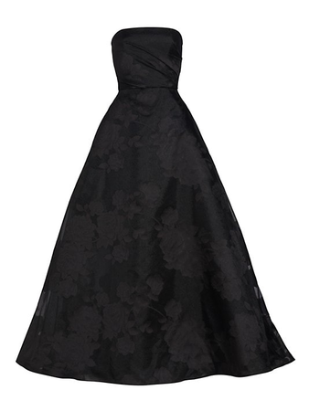 Amsale Floral Fil Coupe Strapless A-Line Gown