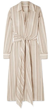 Daniela Tie-embellished Striped Cotton-voile Midi Dress - Beige