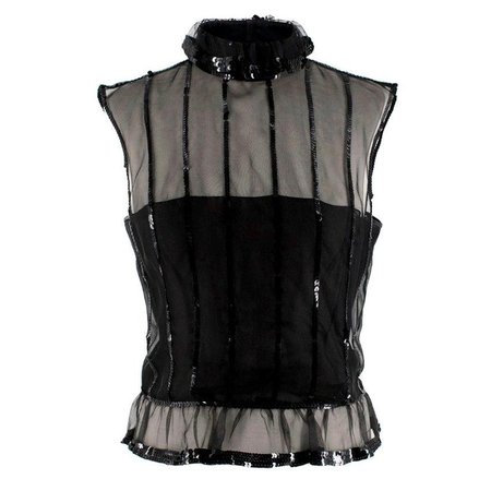 Chanel Black Sequin Embellished High Neck Sheer Top 38 (FR) For Sale at 1stdibs