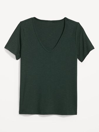Short-Sleeve Luxe V-Neck Rib-Knit T-Shirt for Women | Old Navy