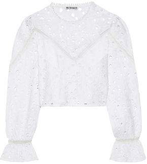 W118 By Baker Klein Cropped Broderie Anglaise Cotton-matelasse Blouse