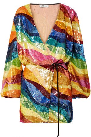 ATTICO Rainbow Sequin Wrap Mini Dress – Designer Dress Hire Australia