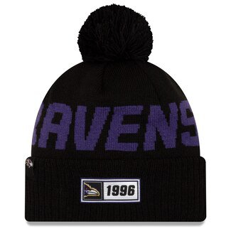 Men's Baltimore Ravens New Era Black 2019 NFL Sideline Road Official Sport Knit Hat