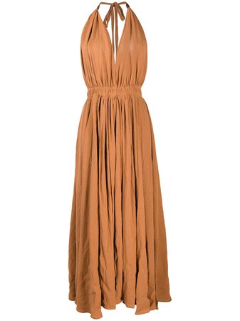 Shop orange Caravana long halterneck cotton-blend dress with Afterpay - Farfetch Australia