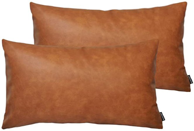Amazon.com: HOMFINER Faux Leather Lumbar Throw Pillow Covers for Couch Bed Sofa Decorative, 12x20 Set of 2 Thick Modern Farmhouse Boho Small Long Accent Rectangle Scandinavian Decor Cushion Cases Cognac Brown: Home & Kitchen