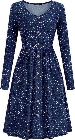 Amazon.com: OUGES Women's V Neck Button Down Skater Dress with Pockets : Clothing, Shoes & Jewelry