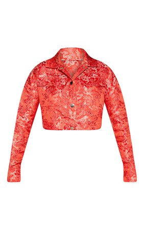 Red Oriental Jacquard Crop Jacket | PrettyLittleThing USA