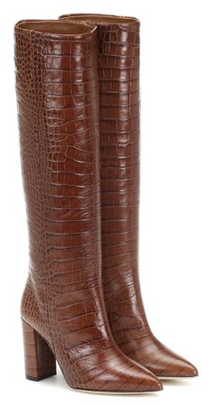 PARIS TEXAS Brown Croc Knee Boots