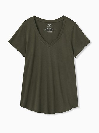 Plus Size - Classic Fit V-Neck Tee - Heritage Cotton Olive Green - Torrid