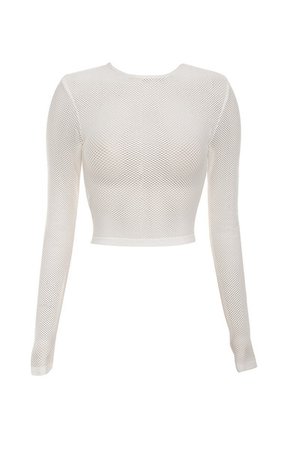 Clothing : Tops : 'Major' White Knitted Stretch Mesh Long Sleeved Top