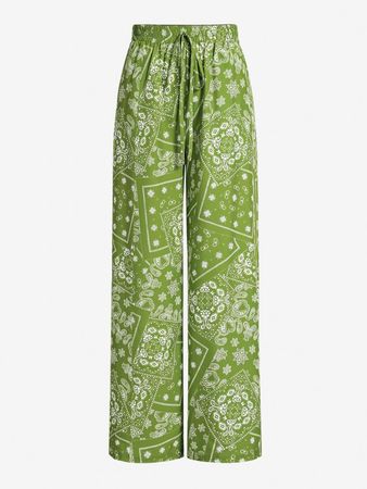 ZAFUL Ethnic Floral Paisley Patchwork Print Wide Leg Pants In LIGHT GREEN | ZAFUL 2023