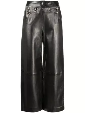 CHANEL Pre-Owned 1994 wide-leg Cropped Leather Trousers - Farfetch