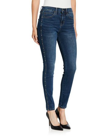 Nicole Miller New York High-Rise Side-Rivet Skinny Jeans