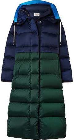 Two-tone Quilted Shell Down Coat - Navy