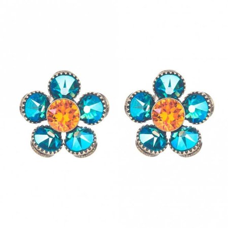 Konplott Lost Garden Stud Flower Earrings Blue Orange Mix - Jewellery from Bijouled UK