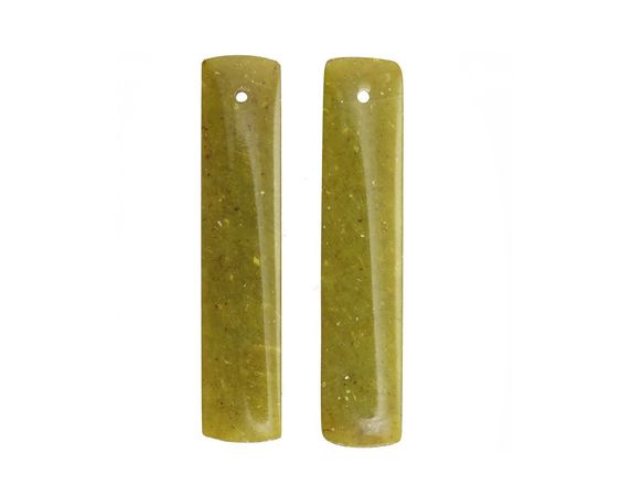 Olive Jade Long Thin Rectangle Pendant Pair 10x48mm - Lima Beads