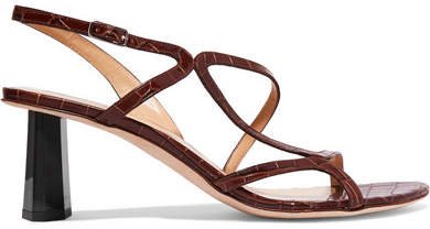 Brigette Croc-effect Leather Slingback Sandals - Chocolate