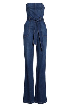 Alice + Olivia Jeans Gorgeous Susy Strapless Denim Jumpsuit | Nordstrom
