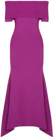 Savina Off-the-shoulder Paneled Stretch-knit Midi Dress - Magenta