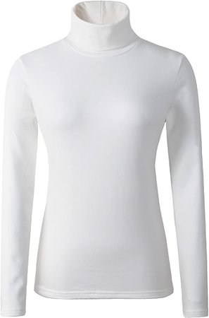 HieasyFit Women's Cotton Turtleneck Top Basic Layering Thermal Underwear White M at Amazon Women’s Clothing store