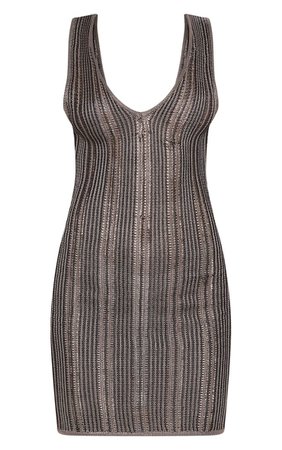 Black Striped Metallic Knitted Dress | PrettyLittleThing