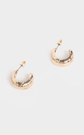 Gold Hammered Mini Hoop Earrings | PrettyLittleThing