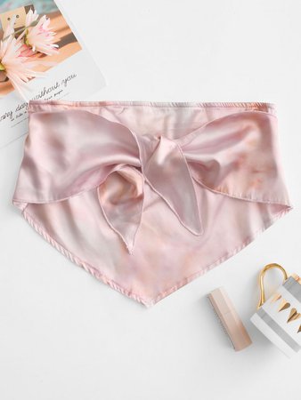 [26% OFF] 2020 Satin Tie Dye Knotted Bandeau Bandana Top In LIGHT PINK | ZAFUL