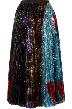 Dries Van Noten | Pleated sequined floral-print tulle midi skirt | NET-A-PORTER.COM
