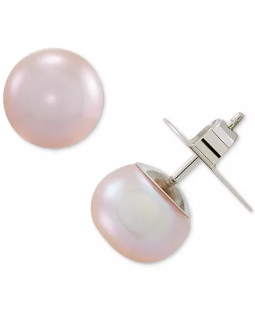 Macy's Cultured Freshwater Button Pearl (10mm) Stud Earrings in Sterling Silver - Pink