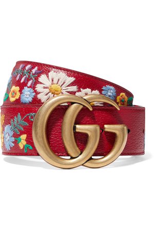 Gucci | Embroidered textured-leather belt | NET-A-PORTER.COM