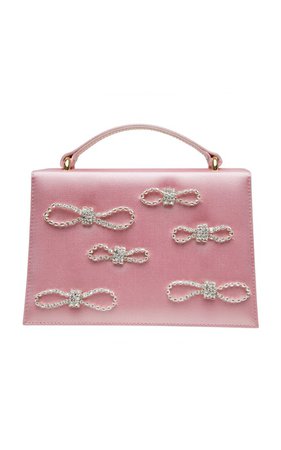 Crystal Bow Embellished Satin Top Handle Bag by Mach & Mach | Moda Operandi