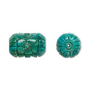 Bead, turquoise (dyed / stabilized), blue, 18x12mm carved tube, B grade, Mohs hardness 5 to 6. Sold individually. - Fire Mountain Gems and Beads