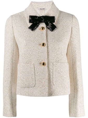 Miu Miu bow detail tweed jacket