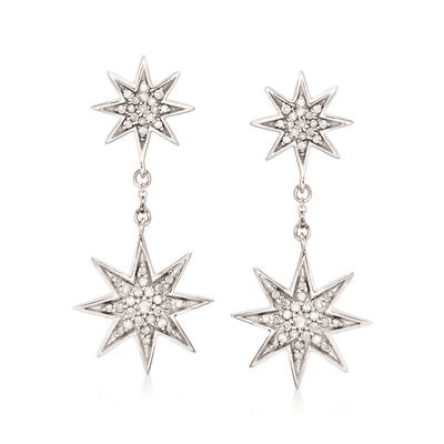 Diamond Starburst Drop Earrings in Sterling Silver