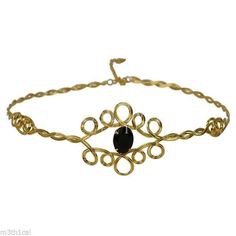 Medieval Ren Tiara Gold Crown Celtic Circlet Black Gem Bridal Costume Accessory