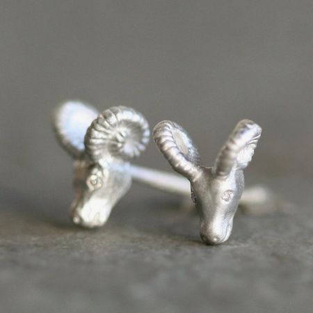 Tiny Ram Earrings in Sterling Silver with Diamonds | Etsy
