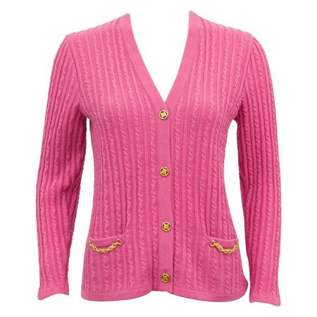 1970s Celine Pink Wool Cable Knit Cardigan For Sale at 1stdibs