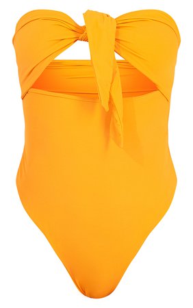 Orange Bow Front Cut Out Swimsuit | Swimwear | PrettyLittleThing USA