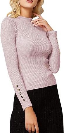 SEMATOMALA Women's Long Sleeve Solid Lightweight Soft Knit Mock Turtleneck Sweater Bodycon Black Pullover Tops(KH) at Amazon Women’s Clothing store