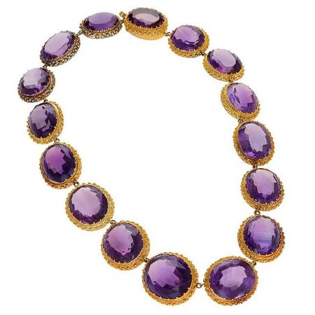 Antique Amethyst Gold Rivière Necklace For Sale at 1stdibs