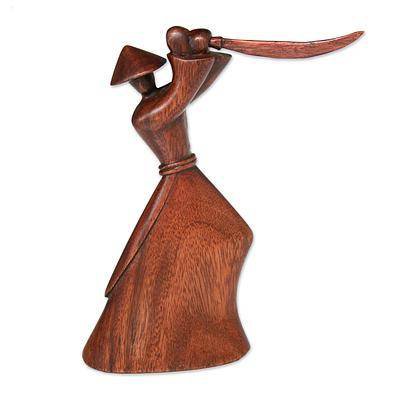 Wood sculpture - Samurai Strategy | NOVICA
