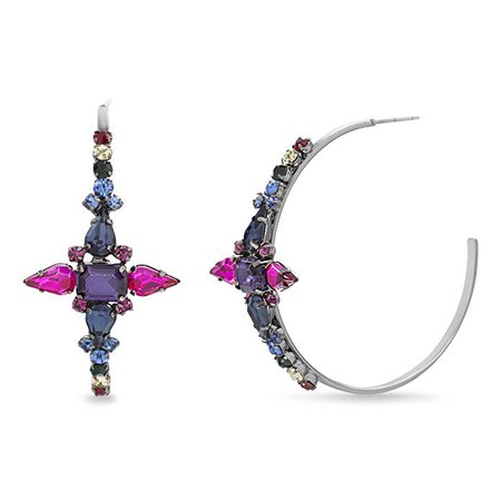 Amazon.com: Steve Madden Women's Blue and Pink Star Design Open Gunmetal-Tone Hoop Earrings: Clothing