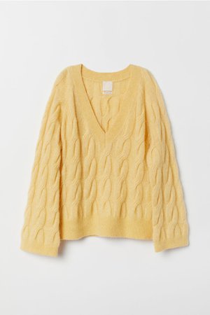 Cable-knit wool-blend jumper - Light yellow - Ladies | H&M GB