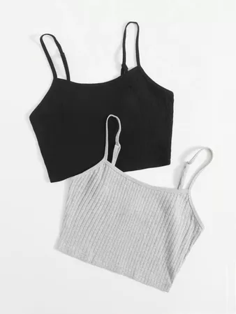 2 Pack Solid Rib-knit Cami Top | SHEIN USA black grey