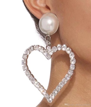 Diamond & Pearl Heart Dangle Earrings 2