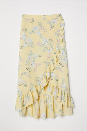 Flounced Wrap-front Skirt - Light yellow/floral - Ladies | H&M US